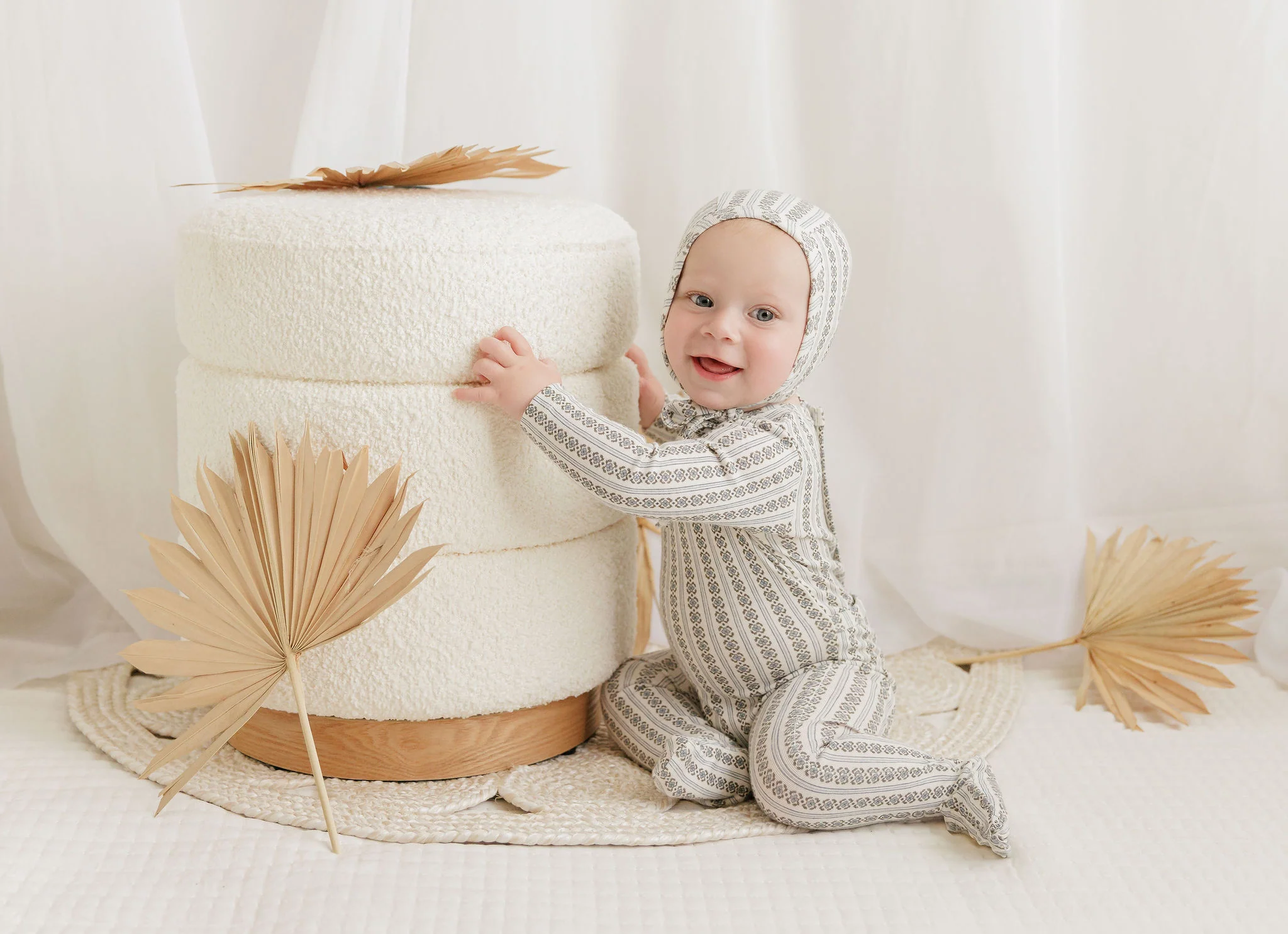 Baby Boy Layette Set – Ivory Blue – Linear Leaf - Image 4