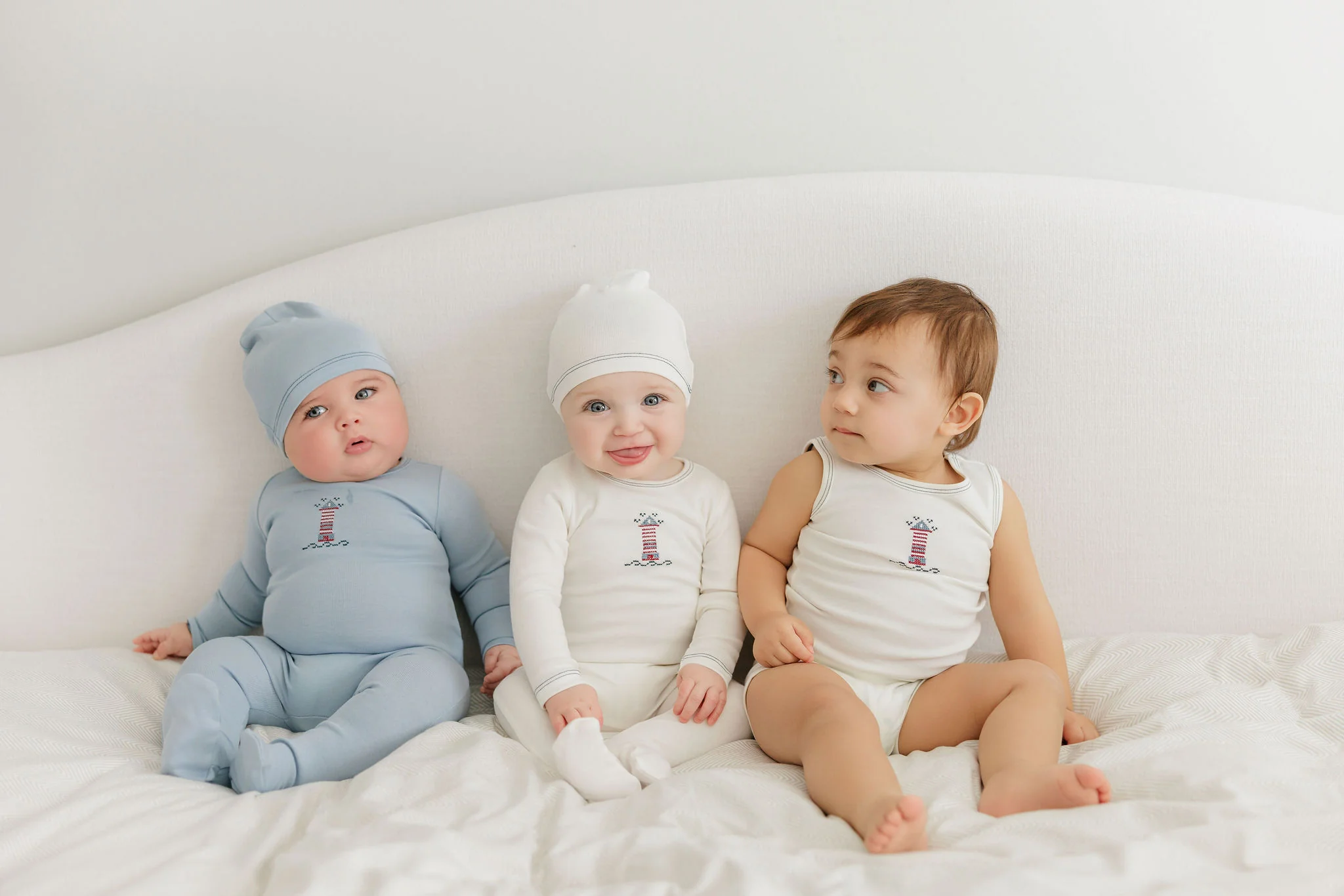 Baby Boy Layette Set – Ivory Blue – Cross Stitch Lighthouse - Image 3