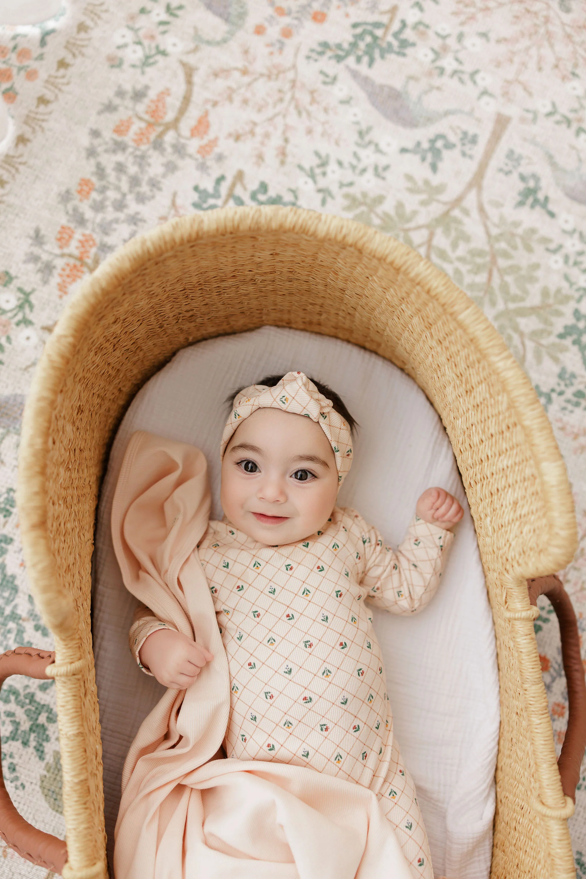 Baby Girl Muslin Swaddle Blanket 2-Pack - Pink - Floral Grid - Image 4