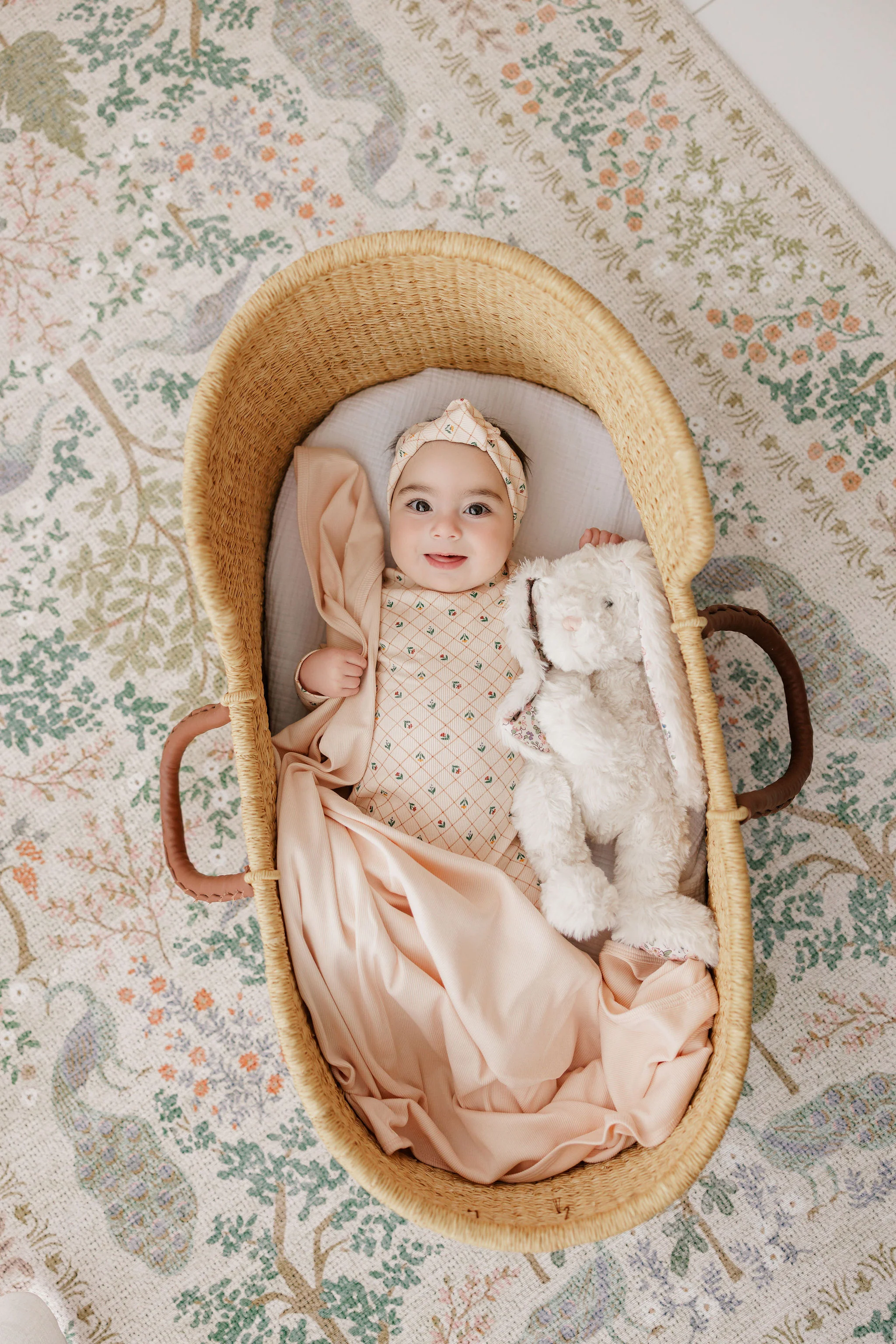 Baby Girl Muslin Swaddle Blanket 2-Pack - Pink - Floral Grid - Image 5