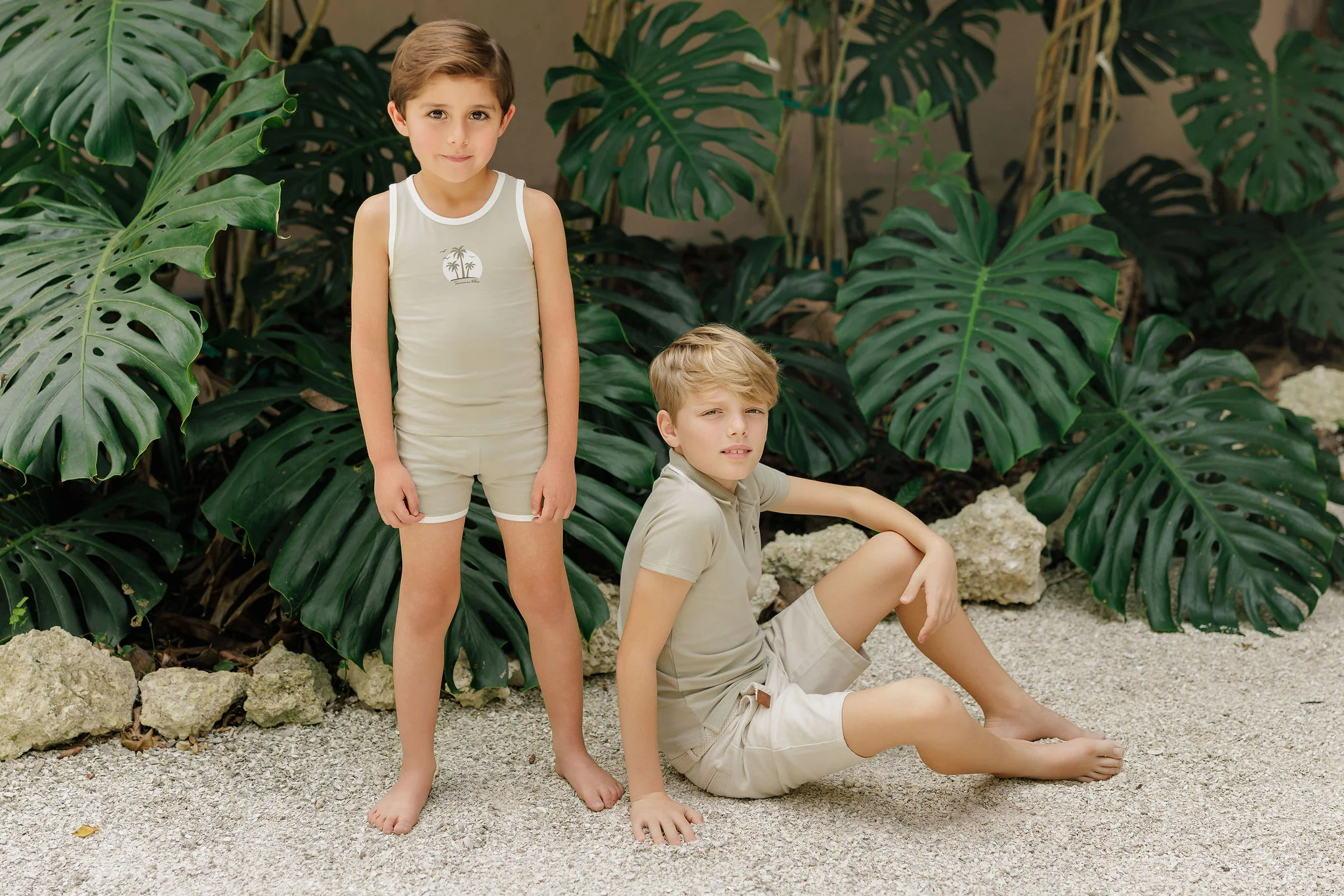 Boys Tank and Shorts - Sage - Printed Palm Trees - Image 4