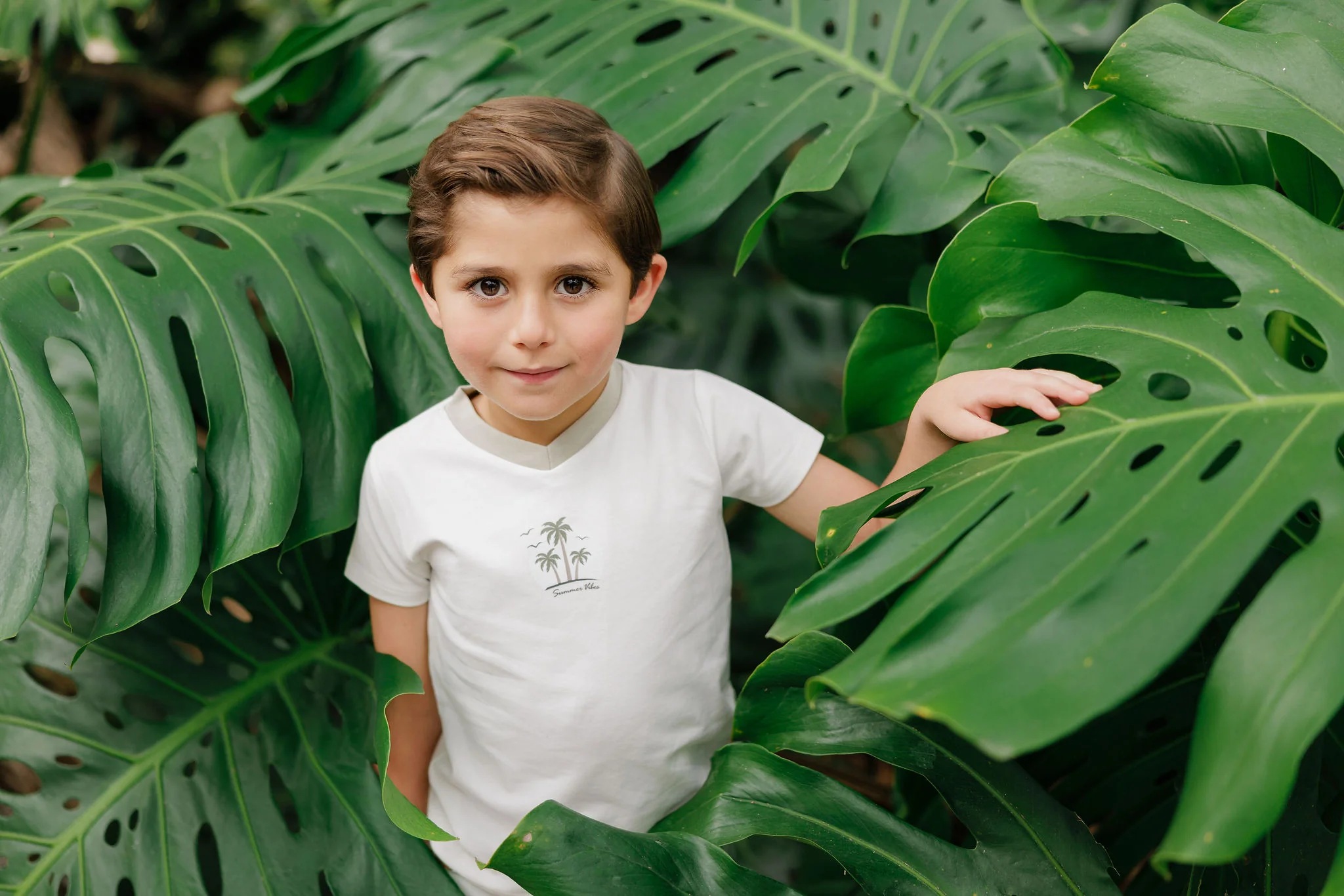 Boys Tee - Ivory - Printed Palm Trees - Image 3
