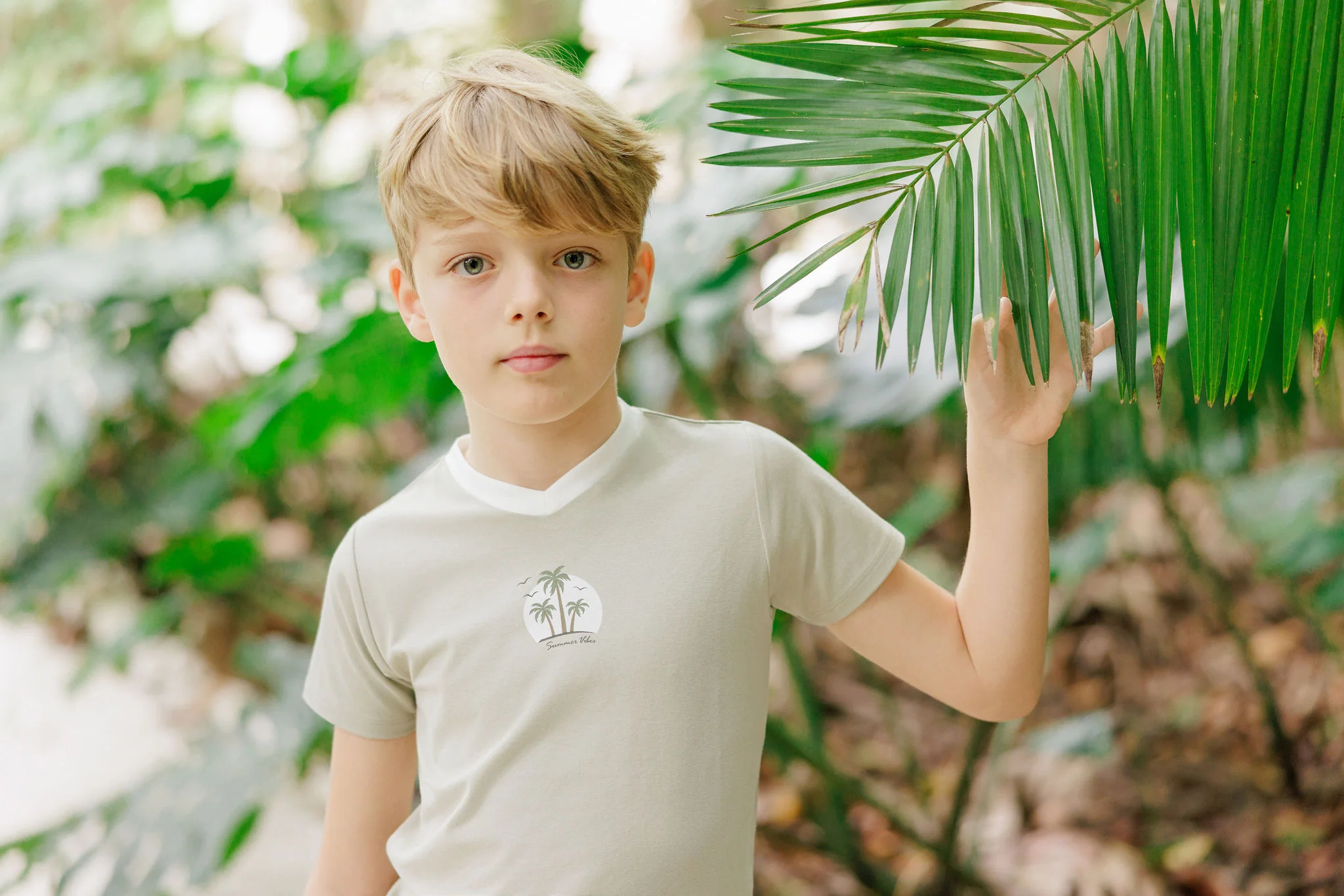 Boys Tee - Sage - Printed Palm Trees - Image 3