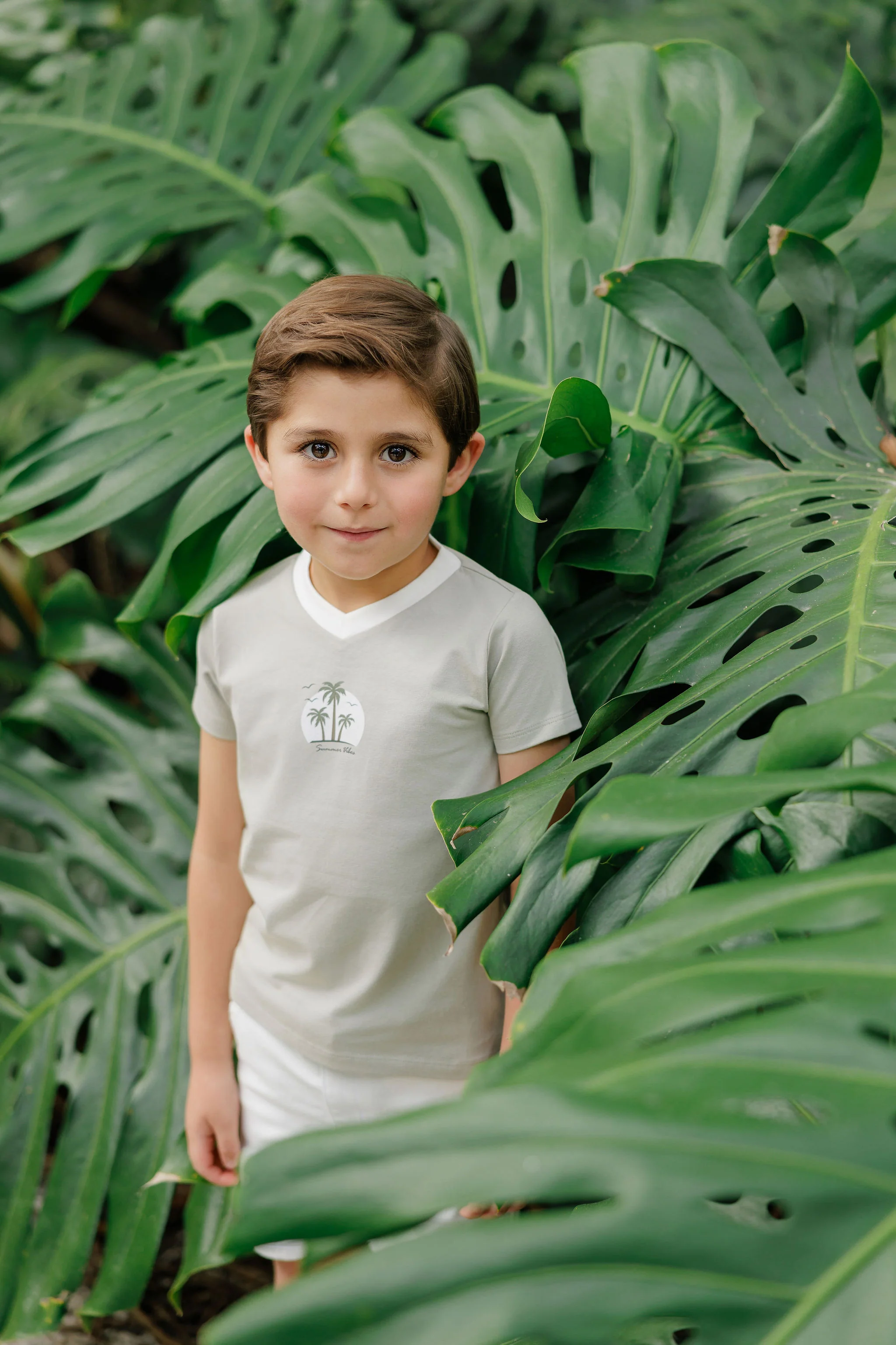 Boys Tee - Sage - Printed Palm Trees - Image 4