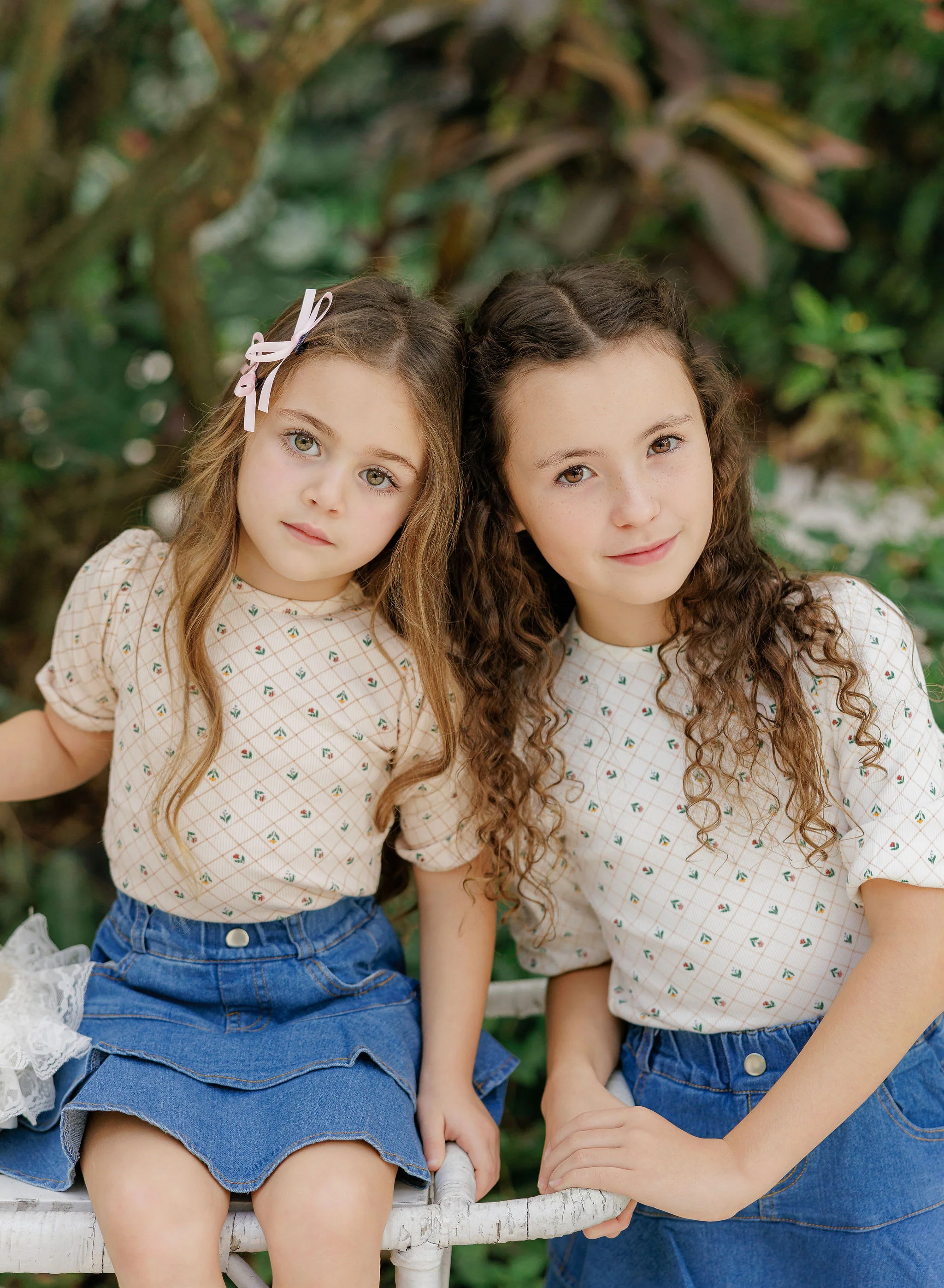 Girls Tee - Ivory - Floral Grid - Image 3