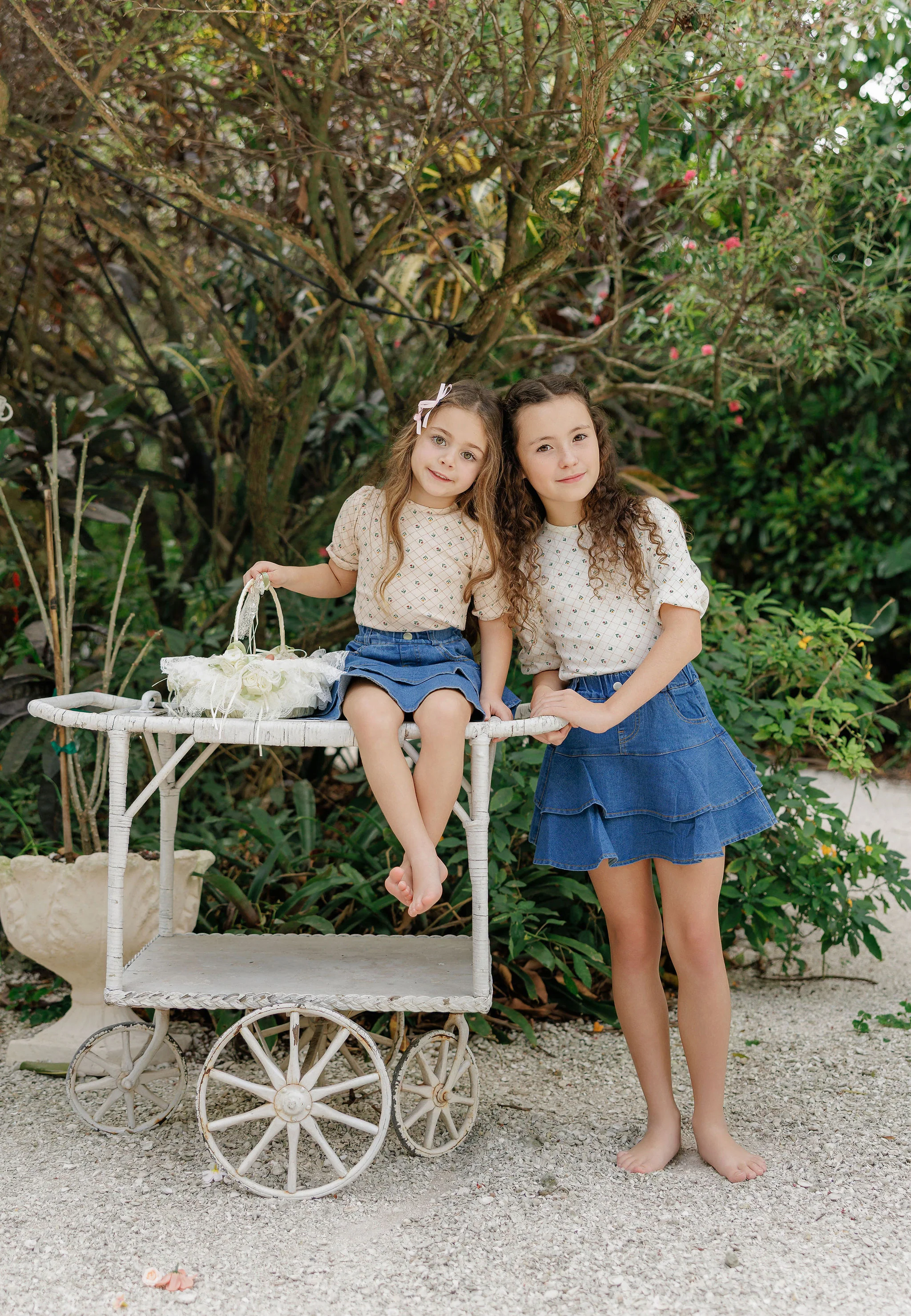 Girls Tee - Ivory - Floral Grid - Image 4