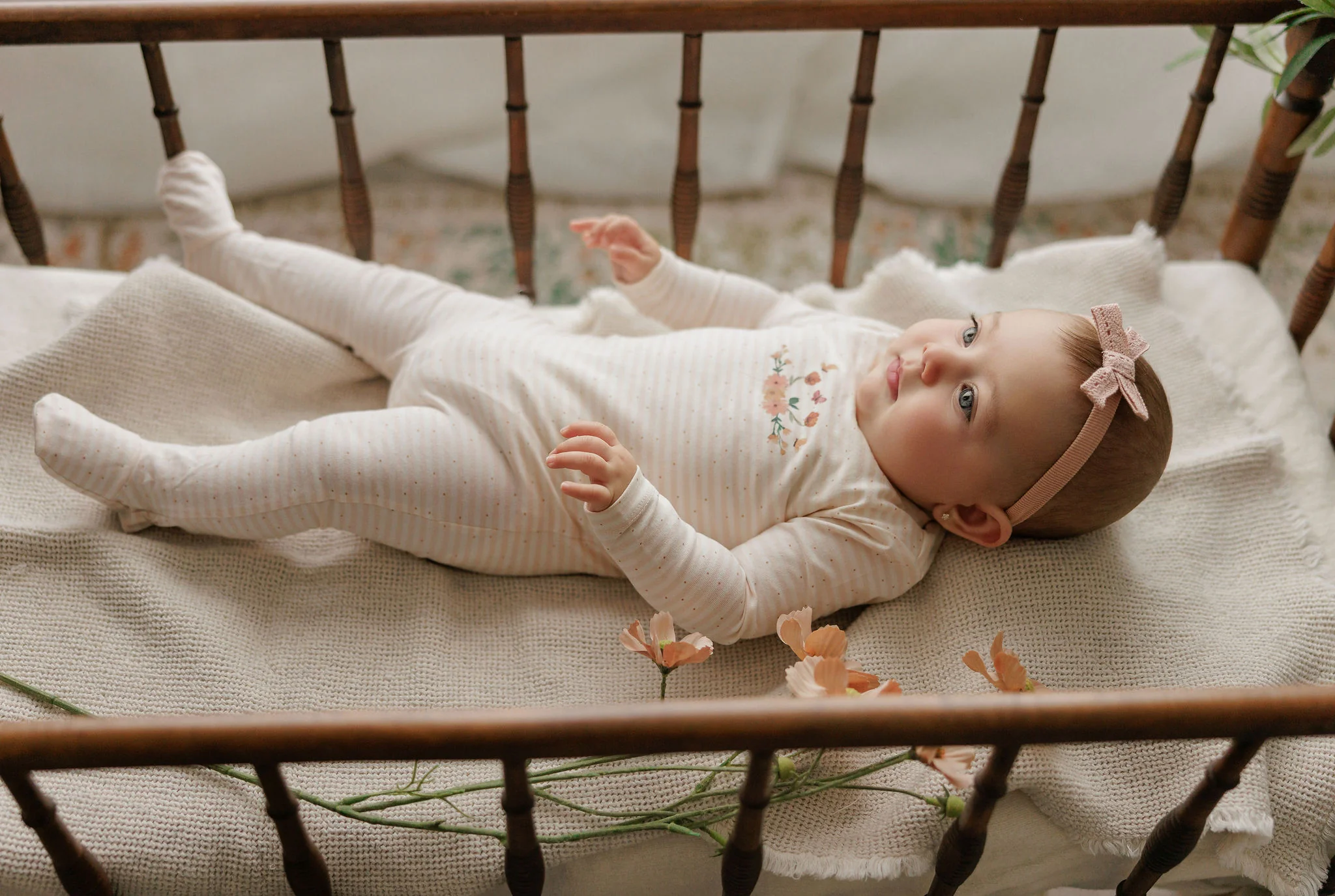 Girls Tshirt and Bloomer Set - Ivory Pink - Floral Stripe - Image 4