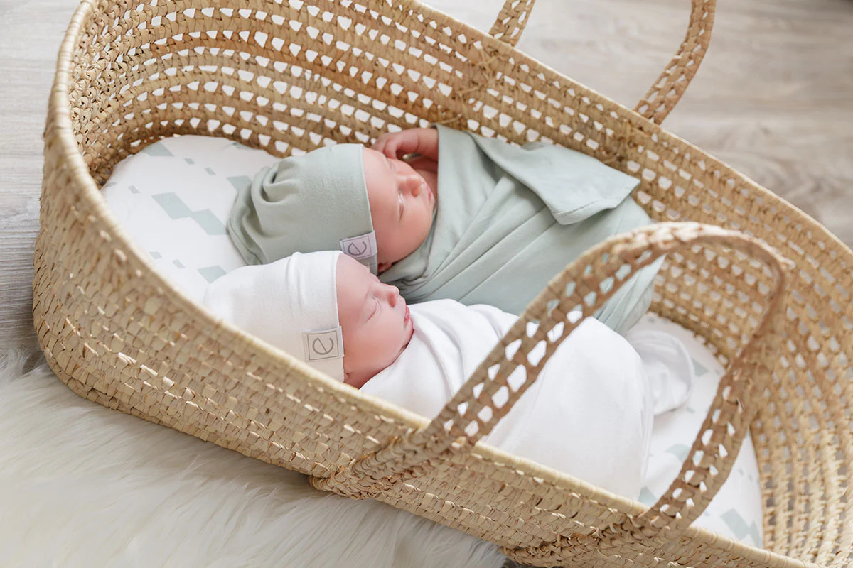 Jersey Knit Sage Cotton Swaddle and Beanie Gift Set - Image 7