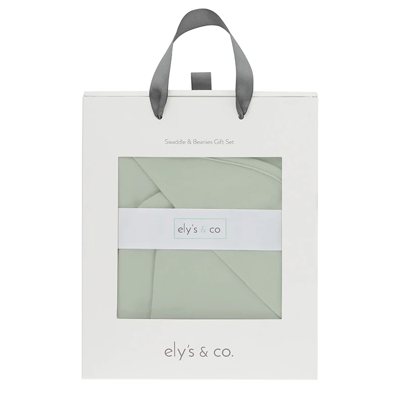 Jersey Knit Sage Cotton Swaddle and Beanie Gift Set - Image 3