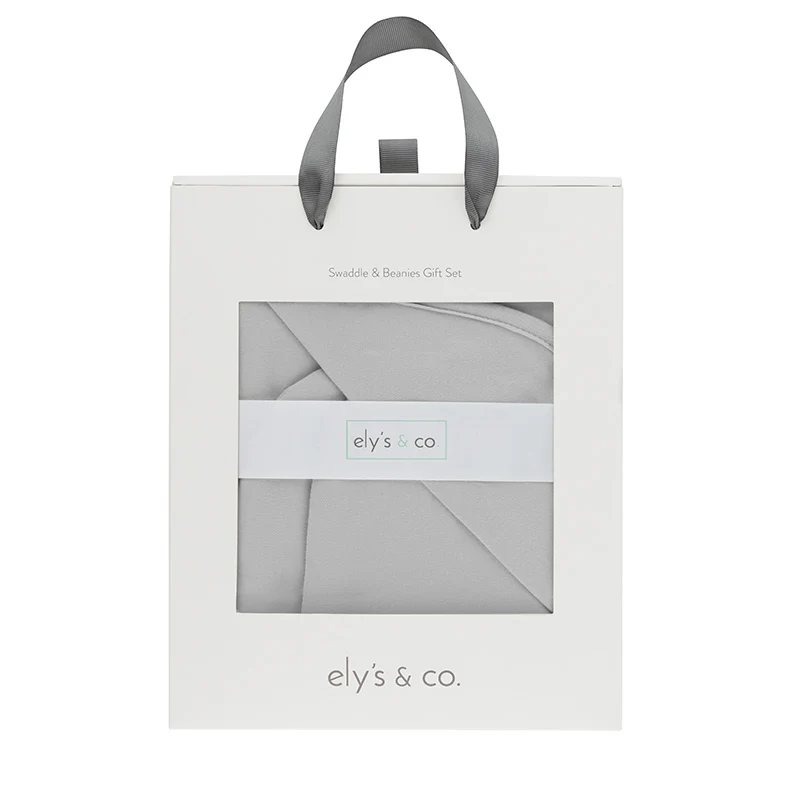 Jersey Knit Grey Cotton Swaddle and Beanie Gift Set - Image 3