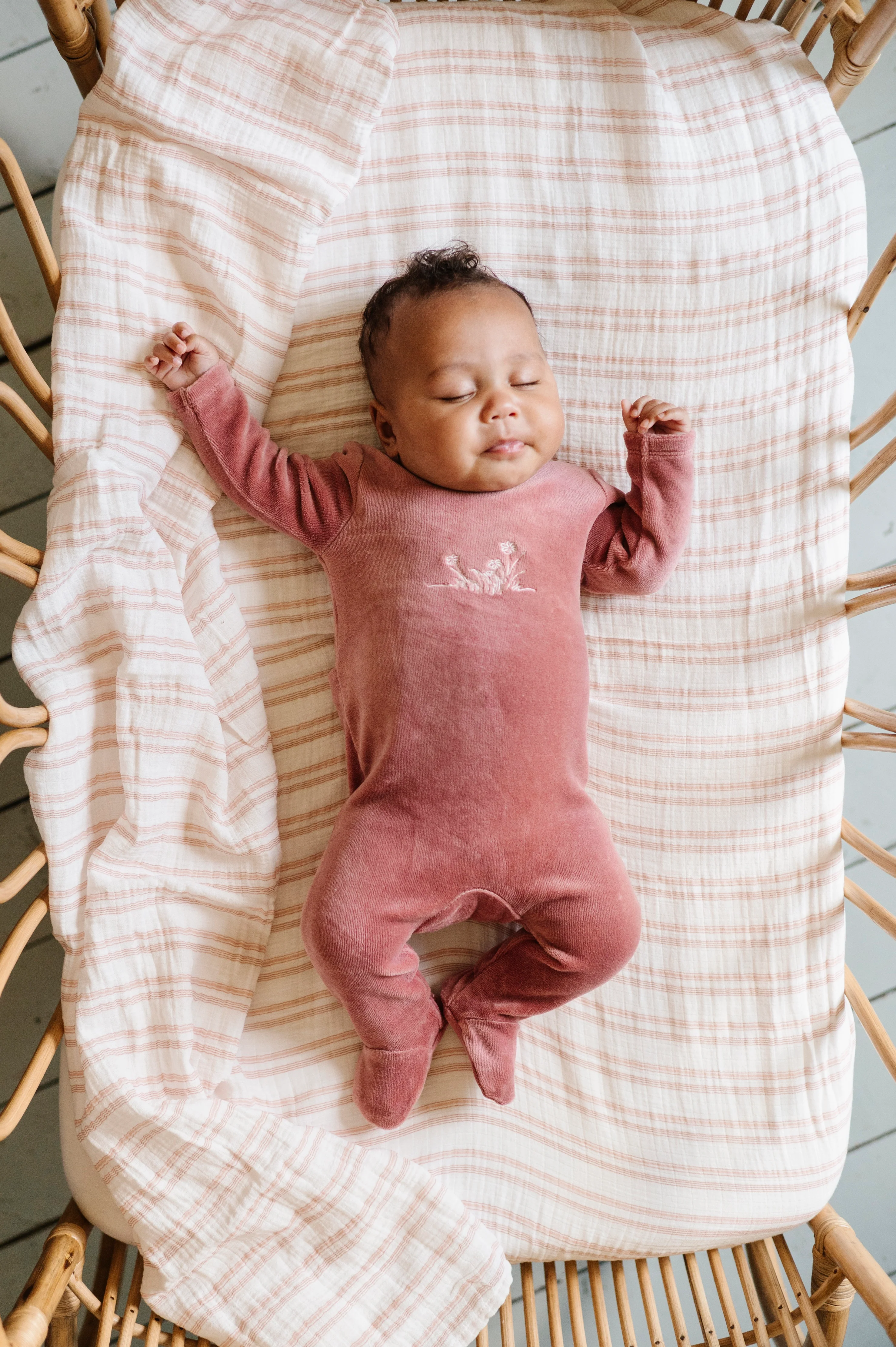 Velour Embroidered Flowers Collection - Footie + Bonnet - Image 4