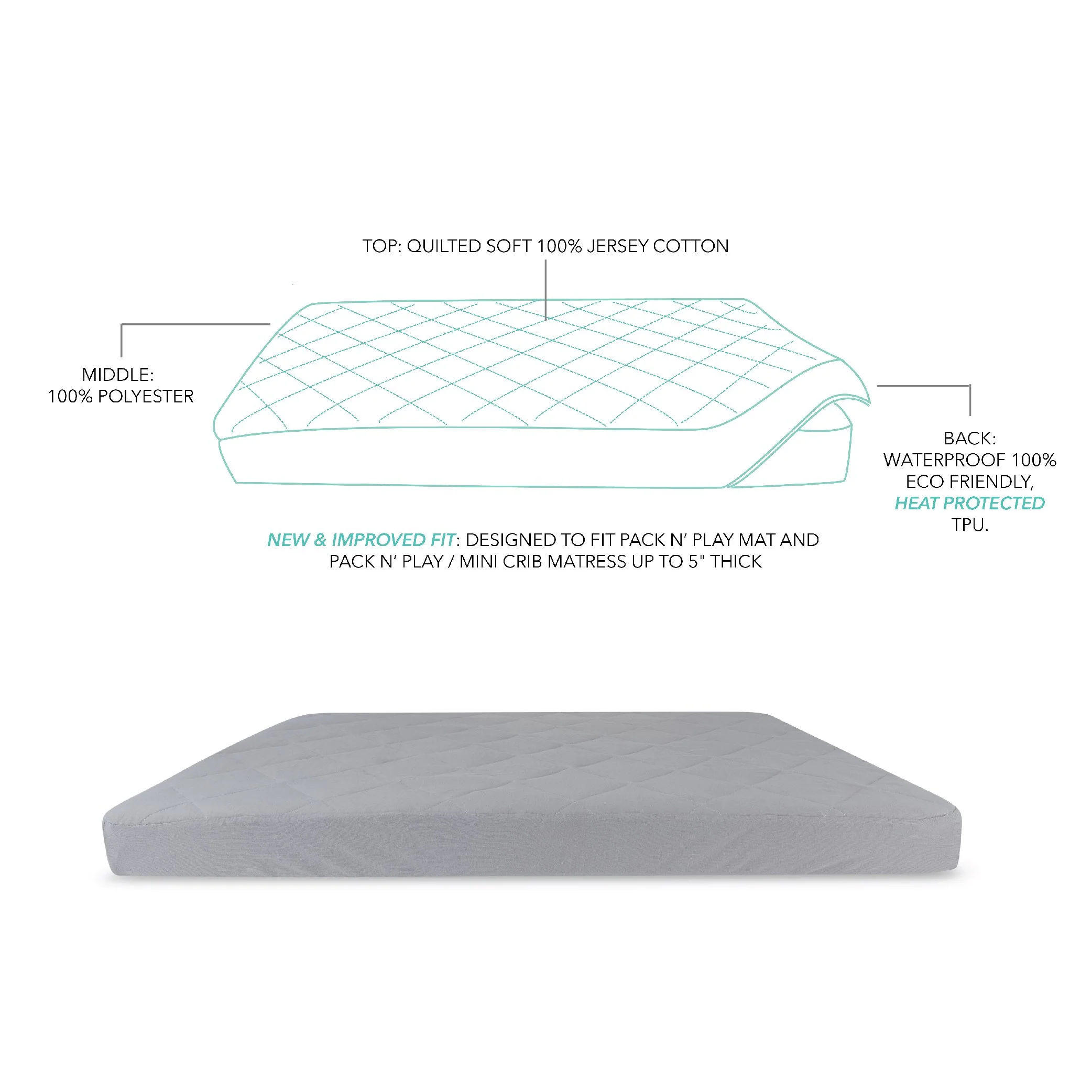 Quilted Waterproof Bassinet Sheet with Heat Protection - Grey - Image 6